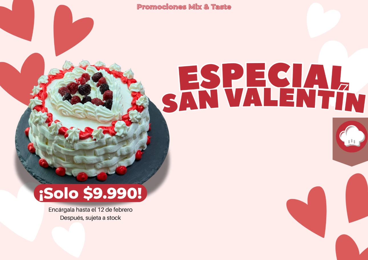 Torta especial San Valentín decorada, disponible por encargo en Mix &amp; Taste